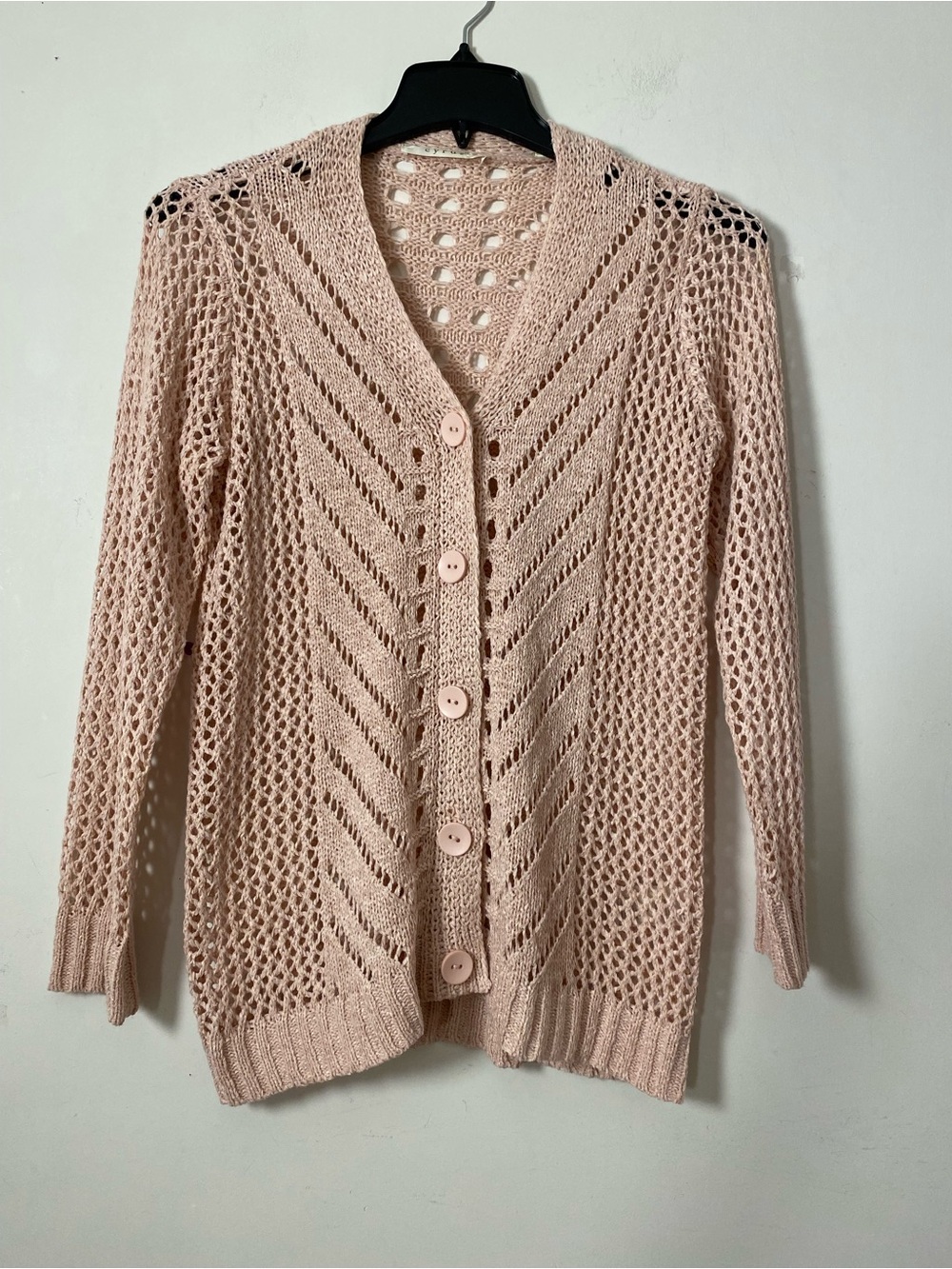 Cyrus Open-Knit Button Cardigan - Pale Pink